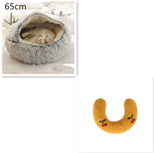 2 In 1 Dog And Cat Bed Pet Winter Bed Round Plush Warm Bed House Soft Cat Bed Pet Winter Bed Round Plush Warm Bed House Soft Long Plush Pets Bed Pet Products