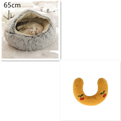 2 In 1 Dog And Cat Bed Pet Winter Bed Round Plush Warm Bed House Soft Cat Bed Pet Winter Bed Round Plush Warm Bed House Soft Long Plush Pets Bed Pet Products