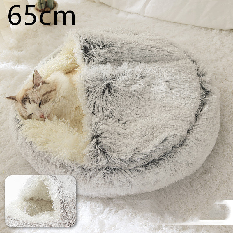 2 In 1 Dog And Cat Bed Pet Winter Bed Round Plush Warm Bed House Soft Cat Bed Pet Winter Bed Round Plush Warm Bed House Soft Long Plush Pets Bed Pet Products