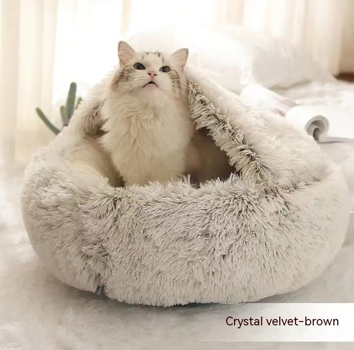 2 In 1 Dog And Cat Bed Pet Winter Bed Round Plush Warm Bed House Soft Cat Bed Pet Winter Bed Round Plush Warm Bed House Soft Long Plush Pets Bed Pet Products