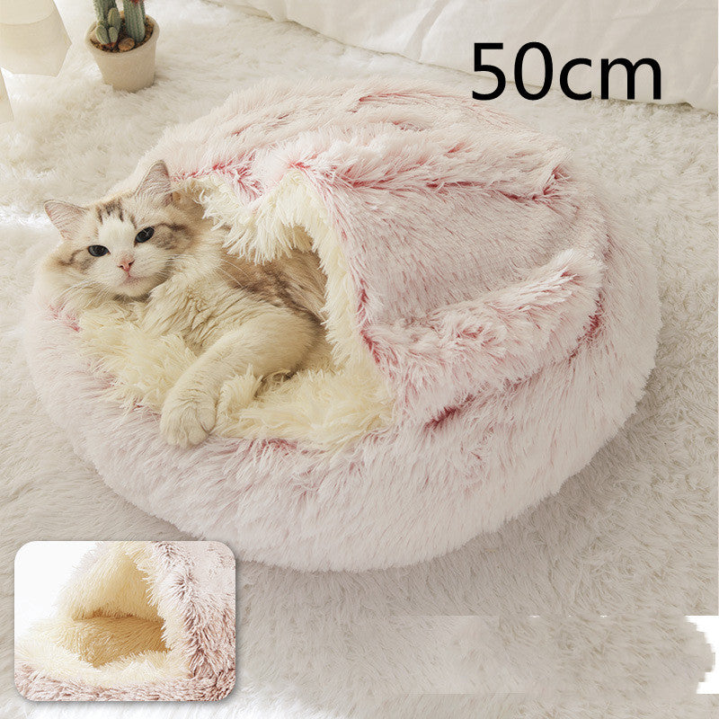 2 In 1 Dog And Cat Bed Pet Winter Bed Round Plush Warm Bed House Soft Cat Bed Pet Winter Bed Round Plush Warm Bed House Soft Long Plush Pets Bed Pet Products