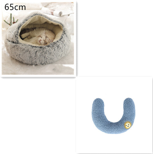 2 In 1 Dog And Cat Bed Pet Winter Bed Round Plush Warm Bed House Soft Cat Bed Pet Winter Bed Round Plush Warm Bed House Soft Long Plush Pets Bed Pet Products