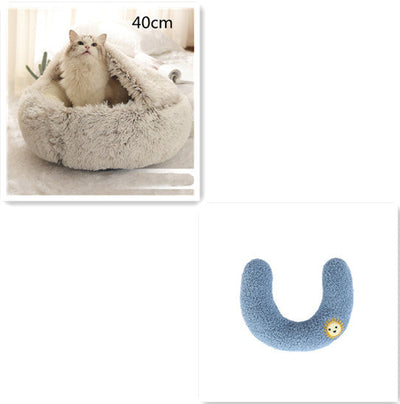 2 In 1 Dog And Cat Bed Pet Winter Bed Round Plush Warm Bed House Soft Cat Bed Pet Winter Bed Round Plush Warm Bed House Soft Long Plush Pets Bed Pet Products