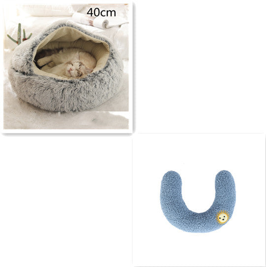 2 In 1 Dog And Cat Bed Pet Winter Bed Round Plush Warm Bed House Soft Cat Bed Pet Winter Bed Round Plush Warm Bed House Soft Long Plush Pets Bed Pet Products