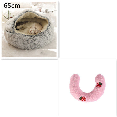 2 In 1 Dog And Cat Bed Pet Winter Bed Round Plush Warm Bed House Soft Cat Bed Pet Winter Bed Round Plush Warm Bed House Soft Long Plush Pets Bed Pet Products