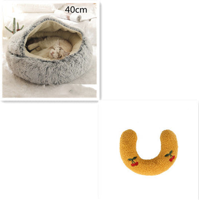 2 In 1 Dog And Cat Bed Pet Winter Bed Round Plush Warm Bed House Soft Cat Bed Pet Winter Bed Round Plush Warm Bed House Soft Long Plush Pets Bed Pet Products