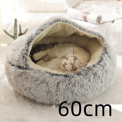 2 In 1 Dog And Cat Bed Pet Winter Bed Round Plush Warm Bed House Soft Cat Bed Pet Winter Bed Round Plush Warm Bed House Soft Long Plush Pets Bed Pet Products