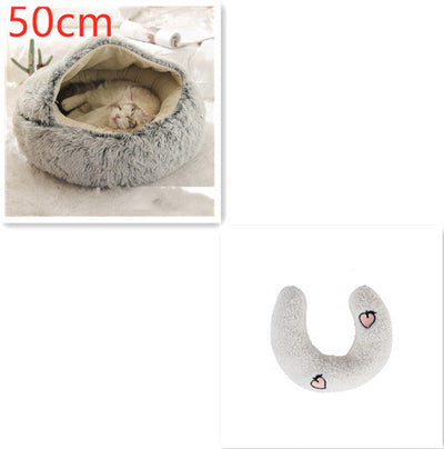 2 In 1 Dog And Cat Bed Pet Winter Bed Round Plush Warm Bed House Soft Cat Bed Pet Winter Bed Round Plush Warm Bed House Soft Long Plush Pets Bed Pet Products