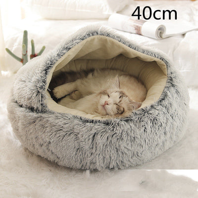 2 In 1 Dog And Cat Bed Pet Winter Bed Round Plush Warm Bed House Soft Cat Bed Pet Winter Bed Round Plush Warm Bed House Soft Long Plush Pets Bed Pet Products