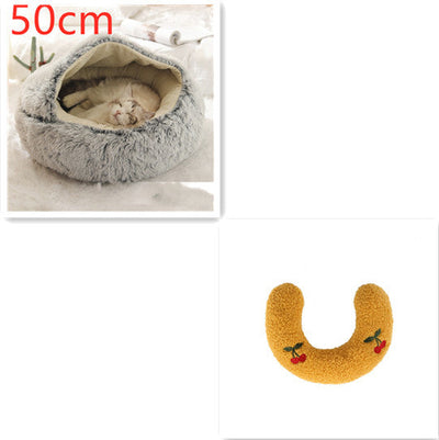 2 In 1 Dog And Cat Bed Pet Winter Bed Round Plush Warm Bed House Soft Cat Bed Pet Winter Bed Round Plush Warm Bed House Soft Long Plush Pets Bed Pet Products