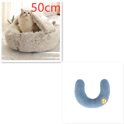 2 In 1 Dog And Cat Bed Pet Winter Bed Round Plush Warm Bed House Soft Cat Bed Pet Winter Bed Round Plush Warm Bed House Soft Long Plush Pets Bed Pet Products