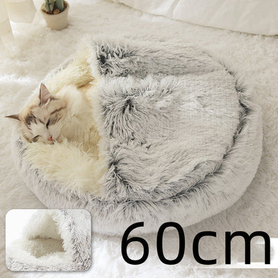 2 In 1 Dog And Cat Bed Pet Winter Bed Round Plush Warm Bed House Soft Cat Bed Pet Winter Bed Round Plush Warm Bed House Soft Long Plush Pets Bed Pet Products