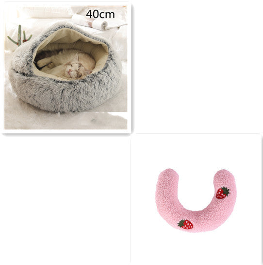 2 In 1 Dog And Cat Bed Pet Winter Bed Round Plush Warm Bed House Soft Cat Bed Pet Winter Bed Round Plush Warm Bed House Soft Long Plush Pets Bed Pet Products