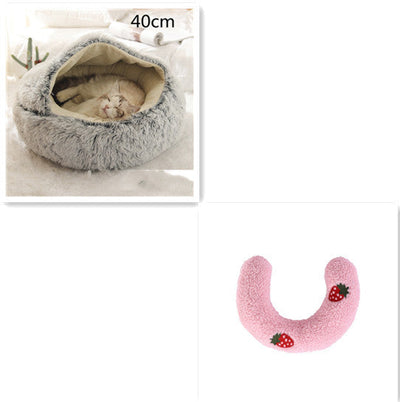 2 In 1 Dog And Cat Bed Pet Winter Bed Round Plush Warm Bed House Soft Cat Bed Pet Winter Bed Round Plush Warm Bed House Soft Long Plush Pets Bed Pet Products