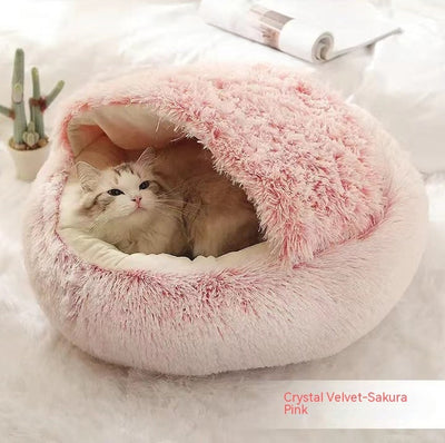 2 In 1 Dog And Cat Bed Pet Winter Bed Round Plush Warm Bed House Soft Cat Bed Pet Winter Bed Round Plush Warm Bed House Soft Long Plush Pets Bed Pet Products