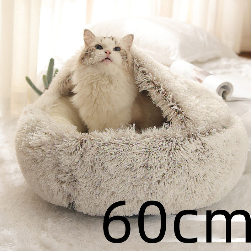 2 In 1 Dog And Cat Bed Pet Winter Bed Round Plush Warm Bed House Soft Cat Bed Pet Winter Bed Round Plush Warm Bed House Soft Long Plush Pets Bed Pet Products
