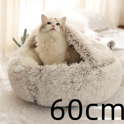2 In 1 Dog And Cat Bed Pet Winter Bed Round Plush Warm Bed House Soft Cat Bed Pet Winter Bed Round Plush Warm Bed House Soft Long Plush Pets Bed Pet Products