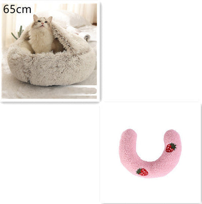 2 In 1 Dog And Cat Bed Pet Winter Bed Round Plush Warm Bed House Soft Cat Bed Pet Winter Bed Round Plush Warm Bed House Soft Long Plush Pets Bed Pet Products