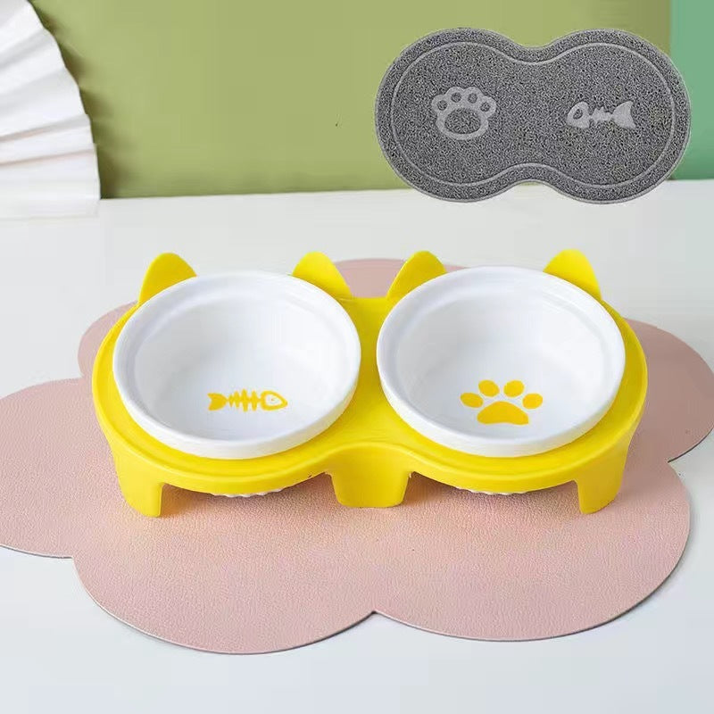 Cat Bowl Ceramic Double Bowl Water Bowl Tall Diagonal Pet Bowl supplies
