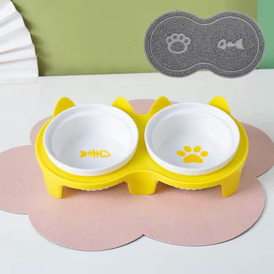 Cat Bowl Ceramic Double Bowl Water Bowl Tall Diagonal Pet Bowl supplies