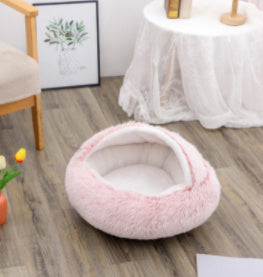 2 In 1 Dog And Cat Bed Pet Winter Bed Round Plush Warm Bed House Soft Cat Bed Pet Winter Bed Round Plush Warm Bed House Soft Long Plush Pets Bed Pet Products