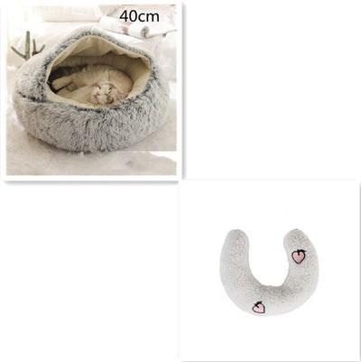 2 In 1 Dog And Cat Bed Pet Winter Bed Round Plush Warm Bed House Soft Cat Bed Pet Winter Bed Round Plush Warm Bed House Soft Long Plush Pets Bed Pet Products