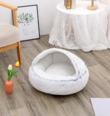 2 In 1 Dog And Cat Bed Pet Winter Bed Round Plush Warm Bed House Soft Cat Bed Pet Winter Bed Round Plush Warm Bed House Soft Long Plush Pets Bed Pet Products