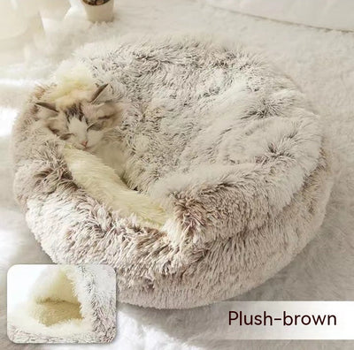 2 In 1 Dog And Cat Bed Pet Winter Bed Round Plush Warm Bed House Soft Cat Bed Pet Winter Bed Round Plush Warm Bed House Soft Long Plush Pets Bed Pet Products