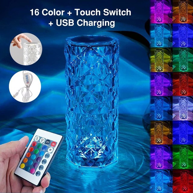 16 colors rose rays crystal diamond table lamp