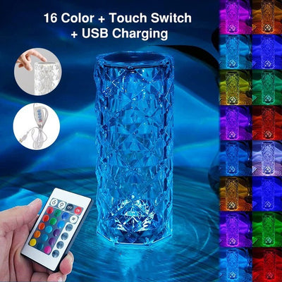16 colors rose rays crystal diamond table lamp