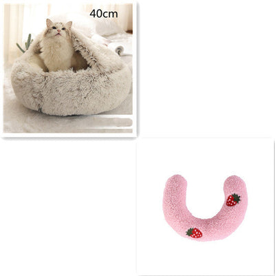 2 In 1 Dog And Cat Bed Pet Winter Bed Round Plush Warm Bed House Soft Cat Bed Pet Winter Bed Round Plush Warm Bed House Soft Long Plush Pets Bed Pet Products