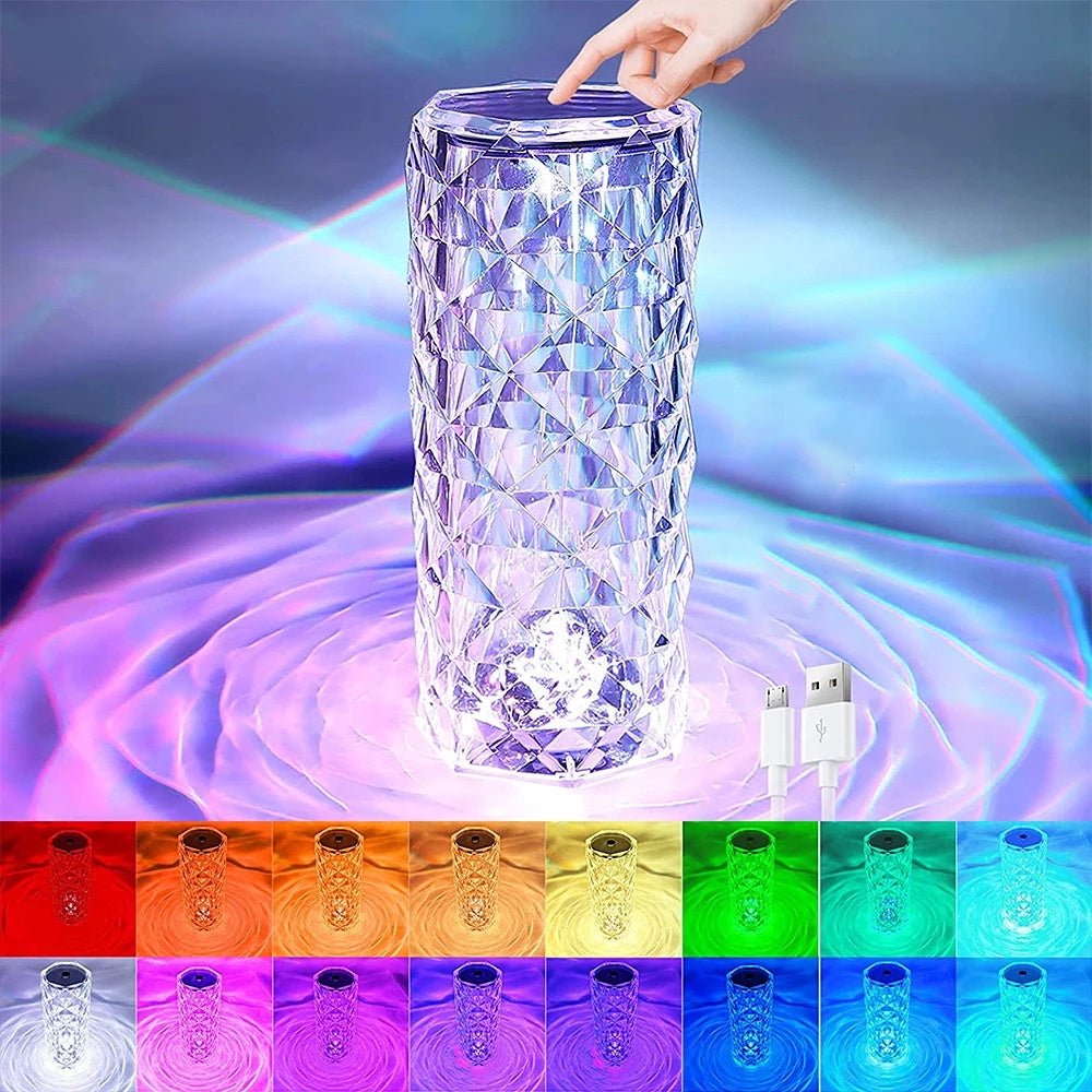 16 colors rose rays crystal diamond table lamp
